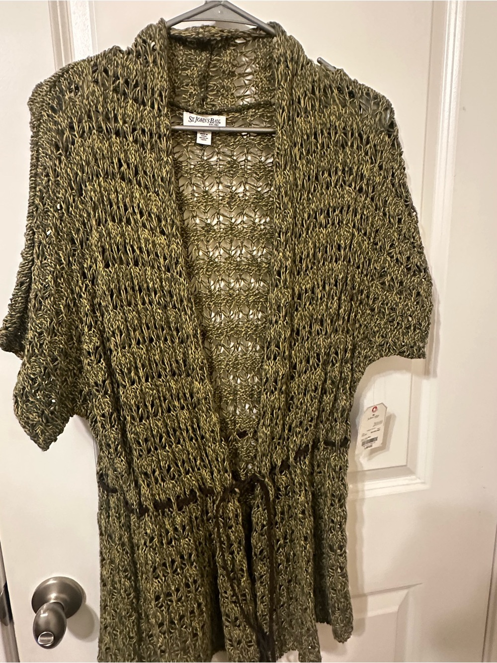 St. John’s Bay Women’s Open Knit Cardigan Kimono Beige w/ Tie Belt